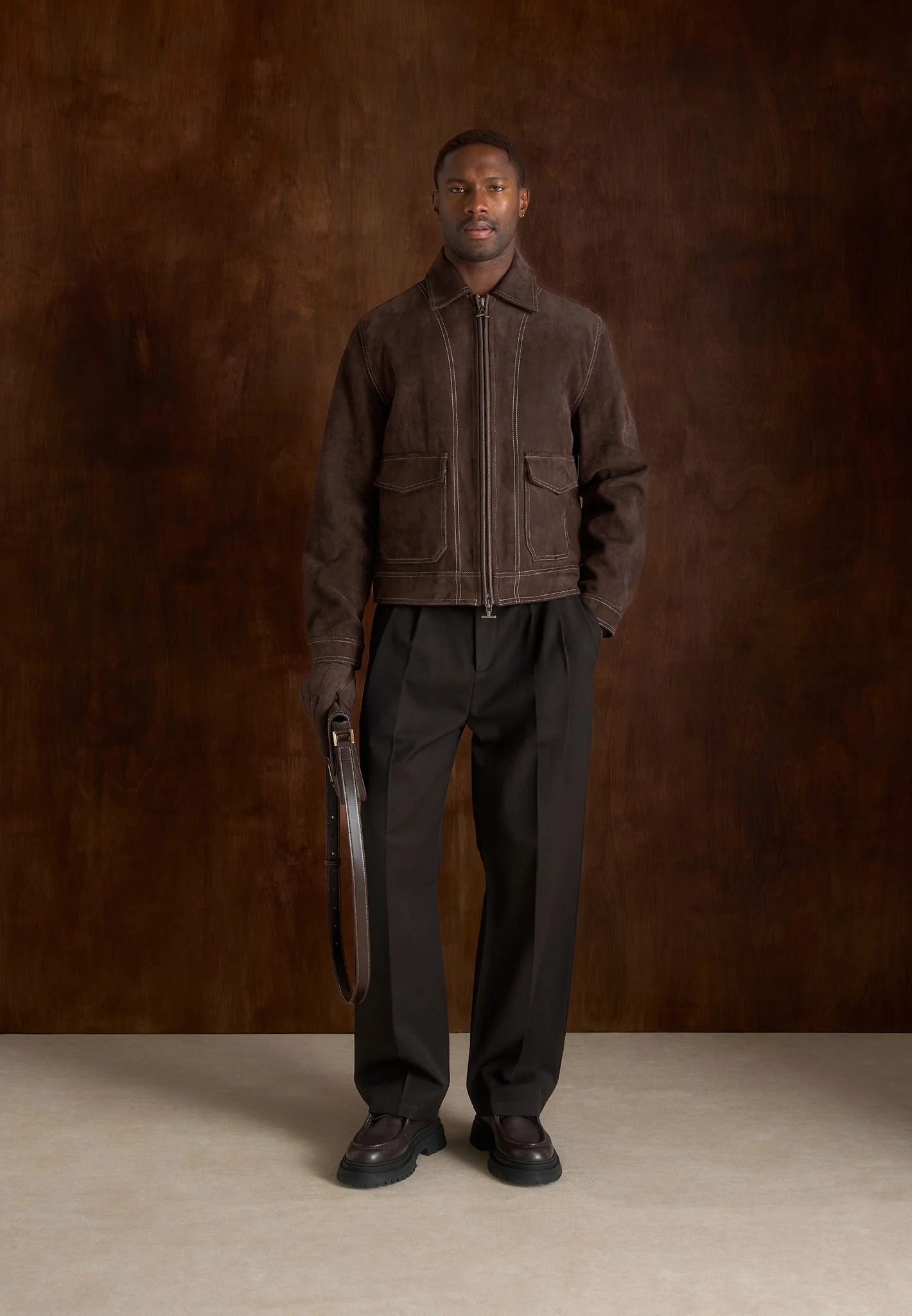 Vince - Suede Contrast Stitch Jacket - Brown - Image 3