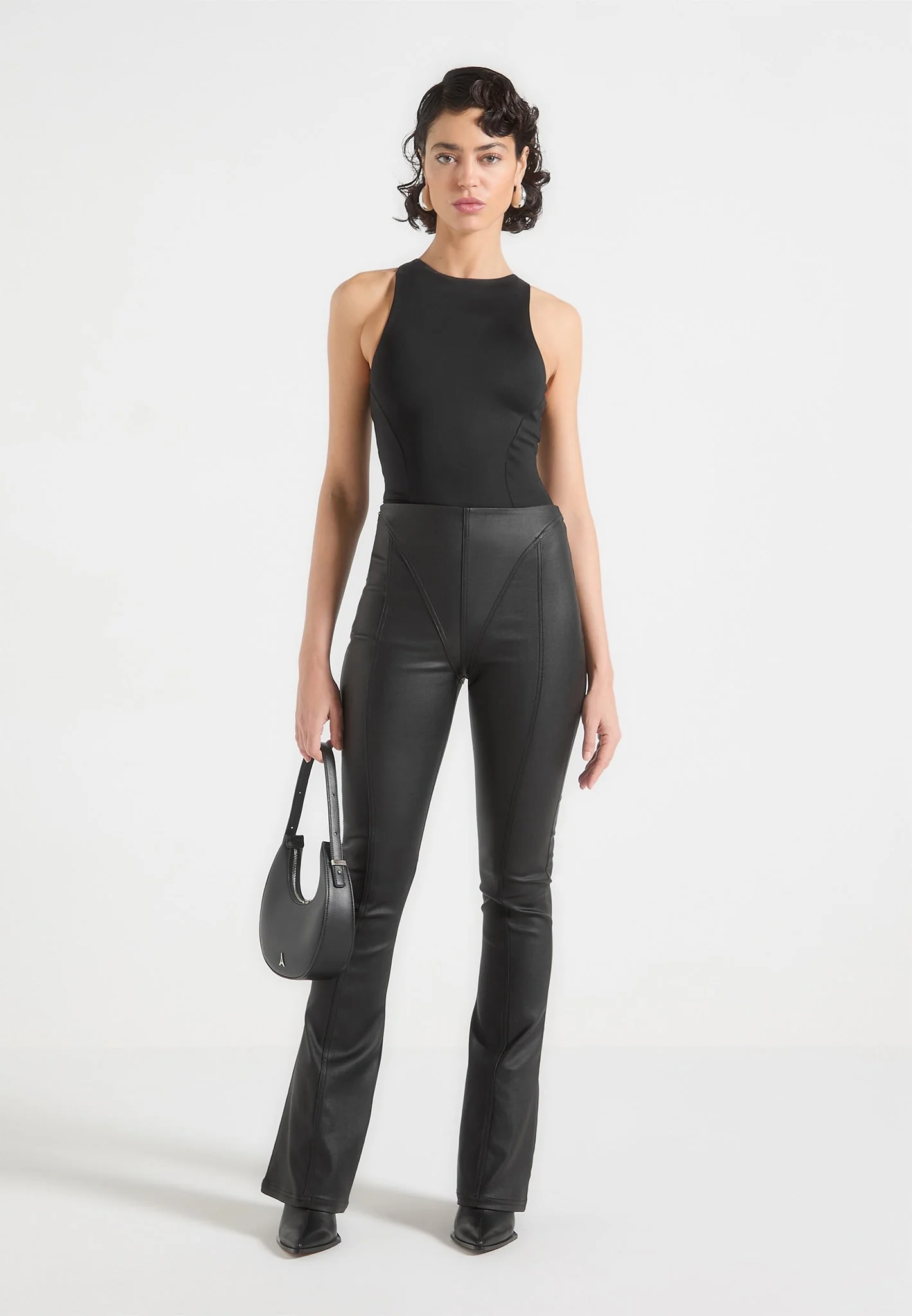Wax Effect Fit and Flare Leggings - Black - Image 2