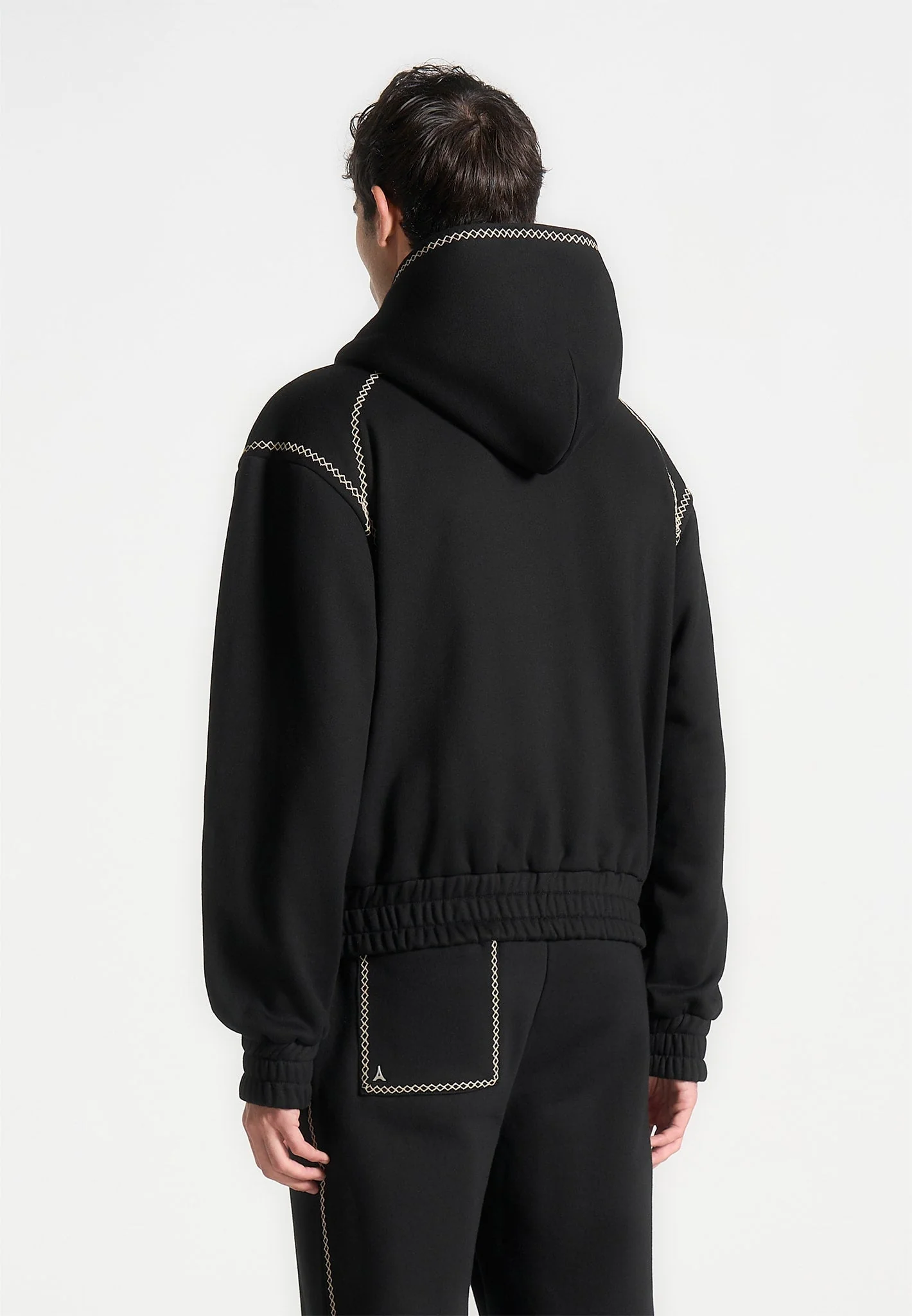 Ivan - Whipstitch Raglan Effect Zip Hoodie - Black - Image 4