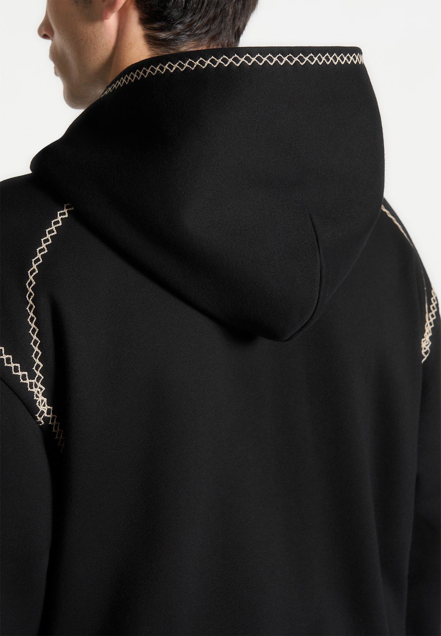 Ivan - Whipstitch Raglan Effect Zip Hoodie - Black - Image 5