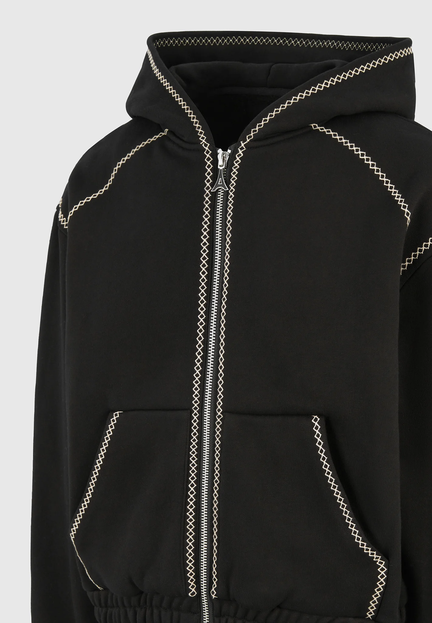 Ivan - Whipstitch Raglan Effect Zip Hoodie - Black - Image 7