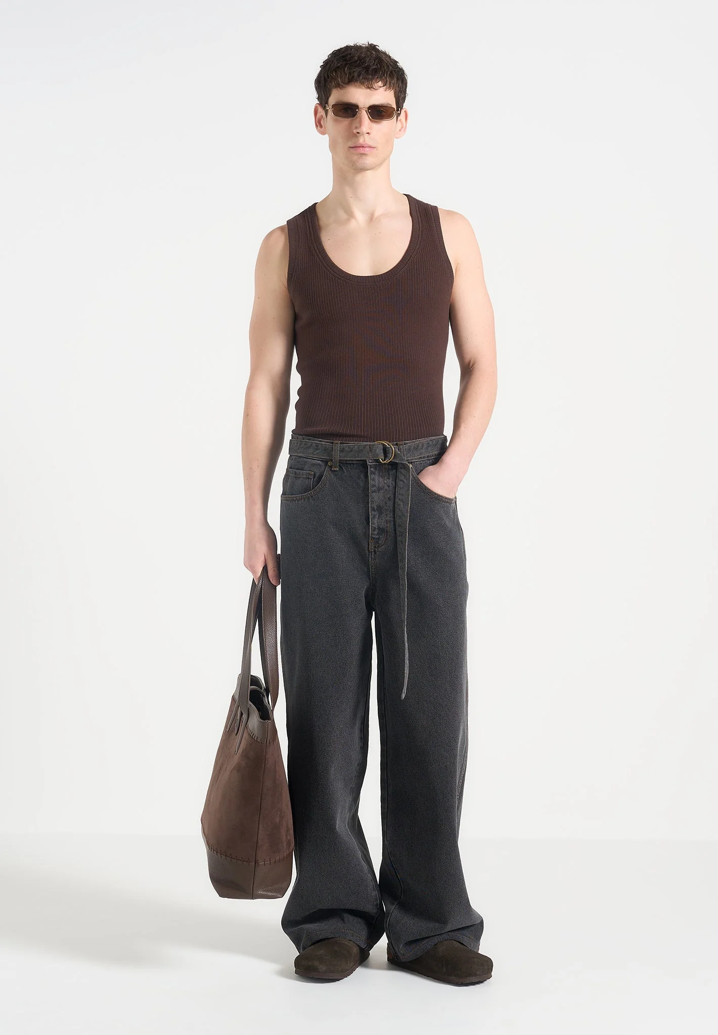 Adam - Wide Leg Belted Jeans - Black Wash - Image 4