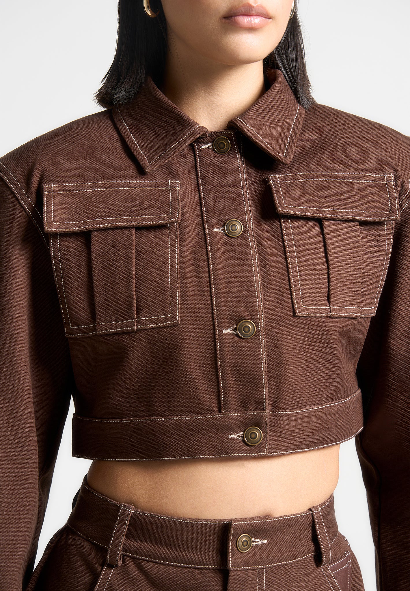 Wide Shoulder Drill Jacket - Brown - Image 4