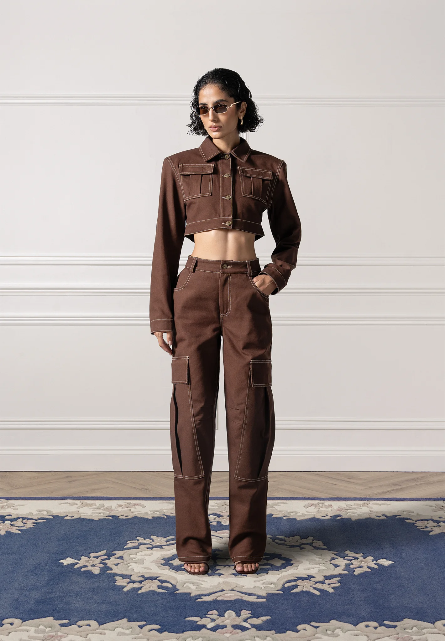 Wide Shoulder Drill Jacket - Brown - Image 7