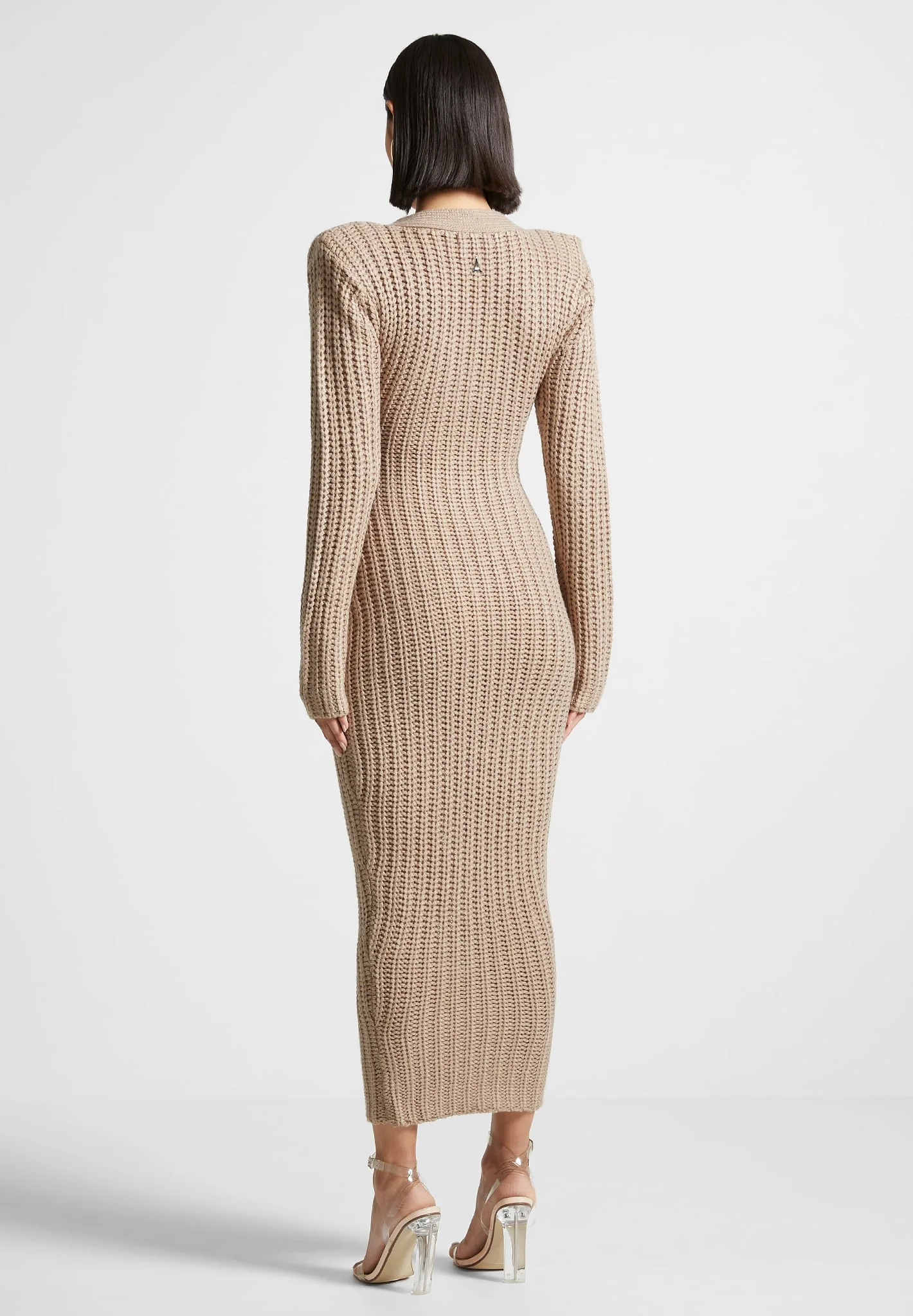 Wide Shoulder Knitted Midaxi Dress - Taupe - Image 3