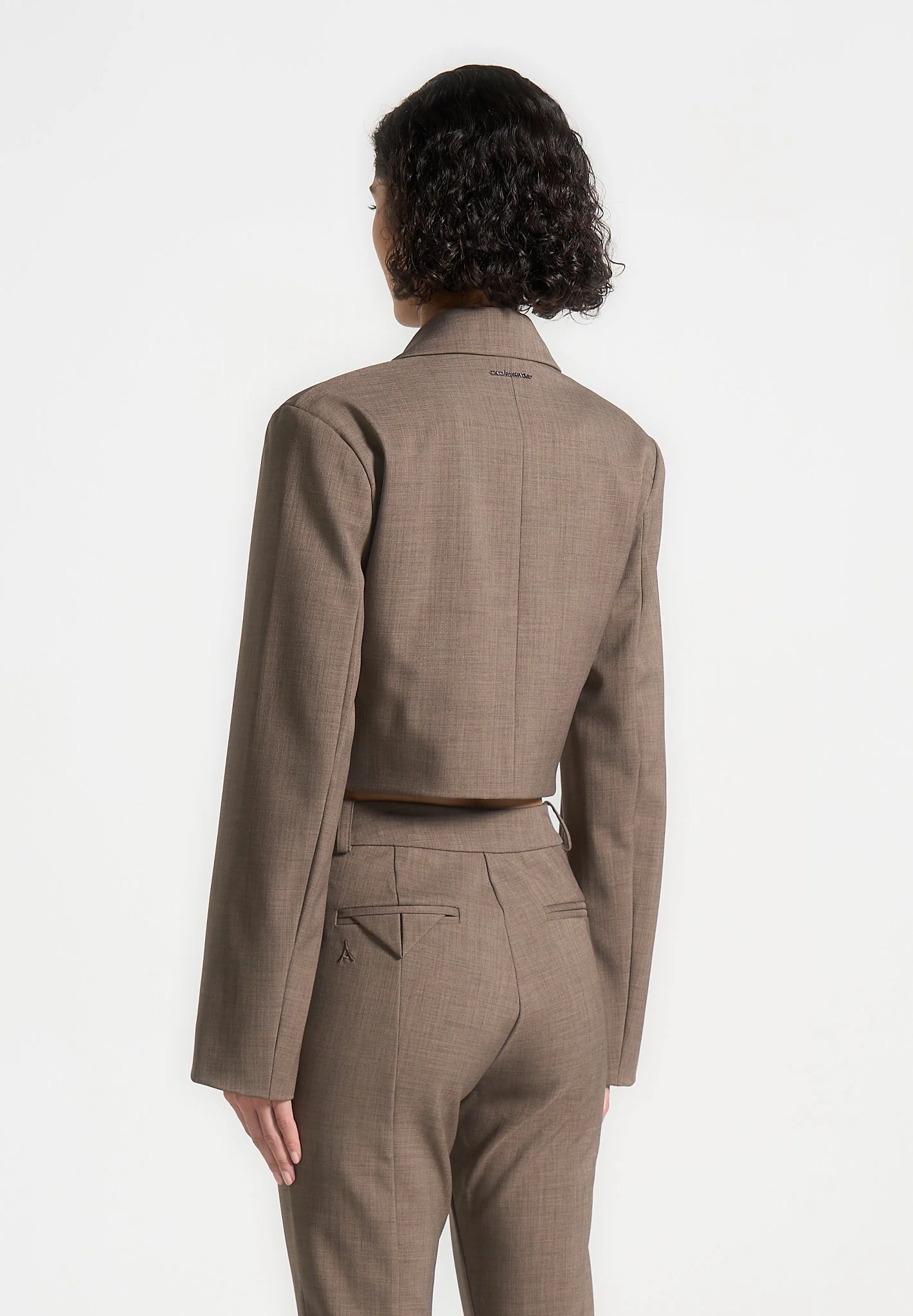 Wide Shoulder Tailored Jacket - Dark Taupe - Image 3