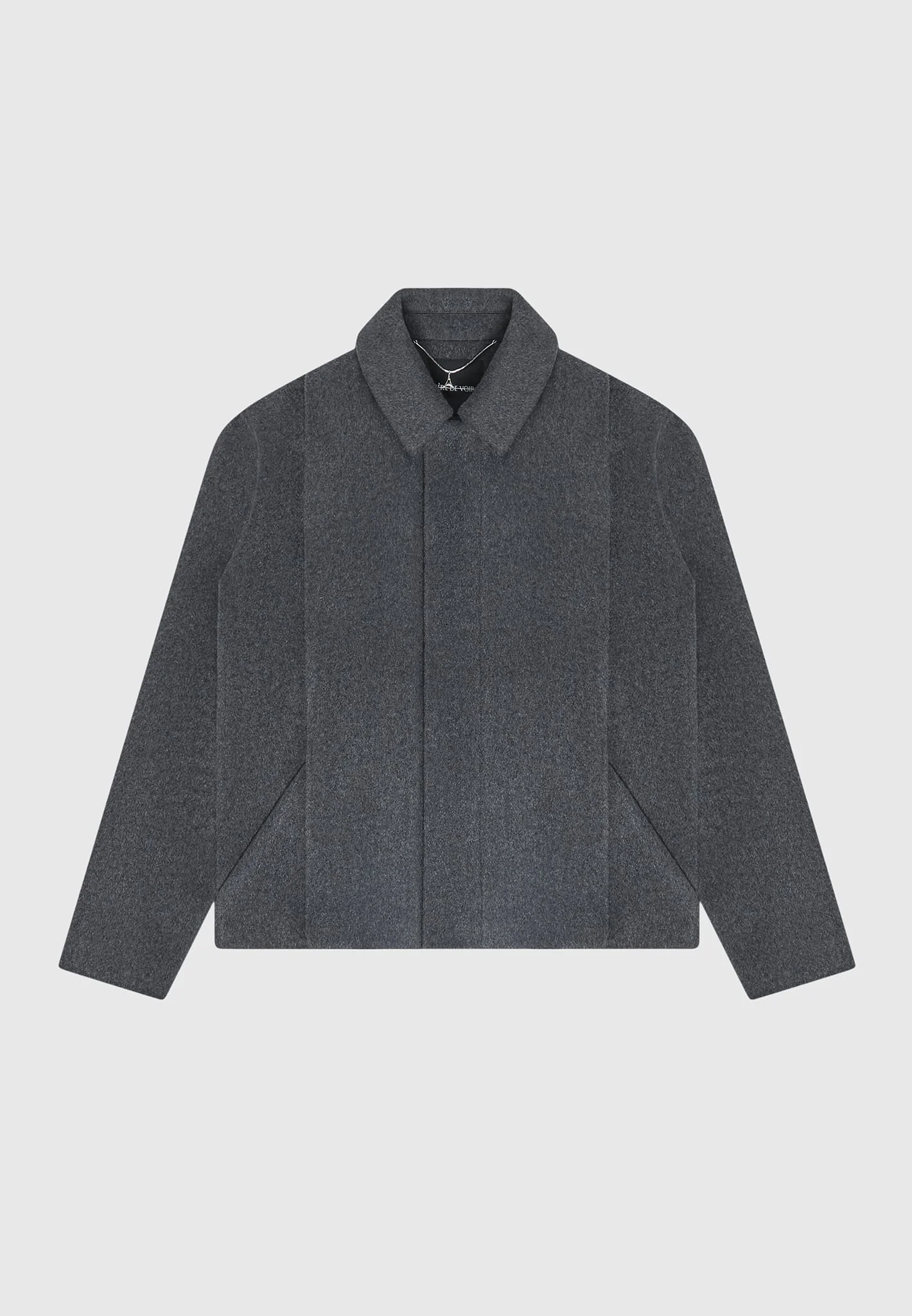Wool Blend Boxy Jacket with Pleat - Charcoal Grey - Image 3