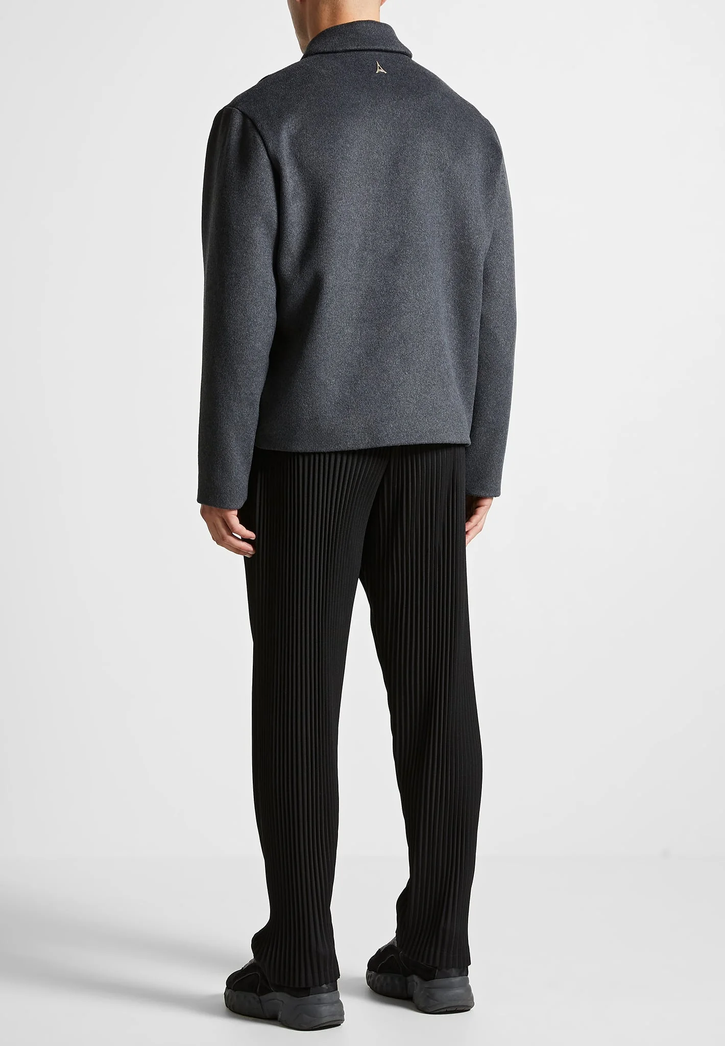 Wool Blend Boxy Jacket with Pleat - Charcoal Grey - Image 4