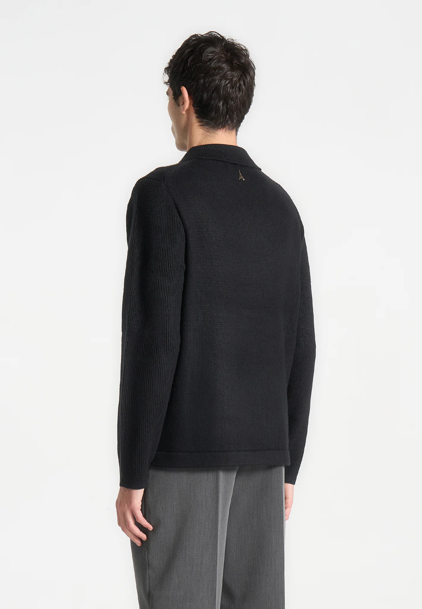 Wool Revere Long Sleeve Polo Top - Black - Image 6