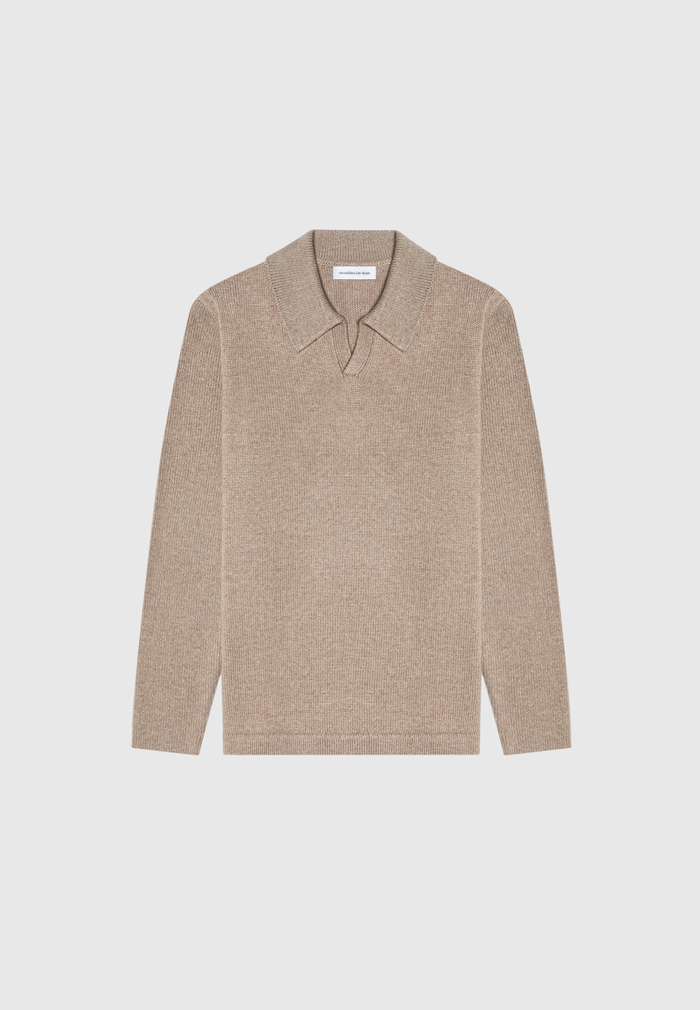 Wool Revere Long Sleeve Polo Top - Taupe - Image 5