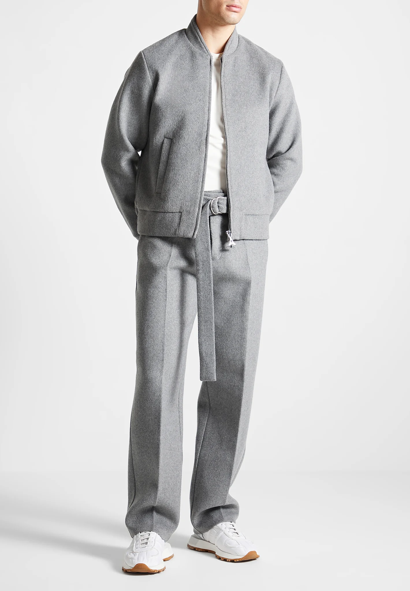 Wool Blend Marl Bomber Jacket - Light Grey - Image 2