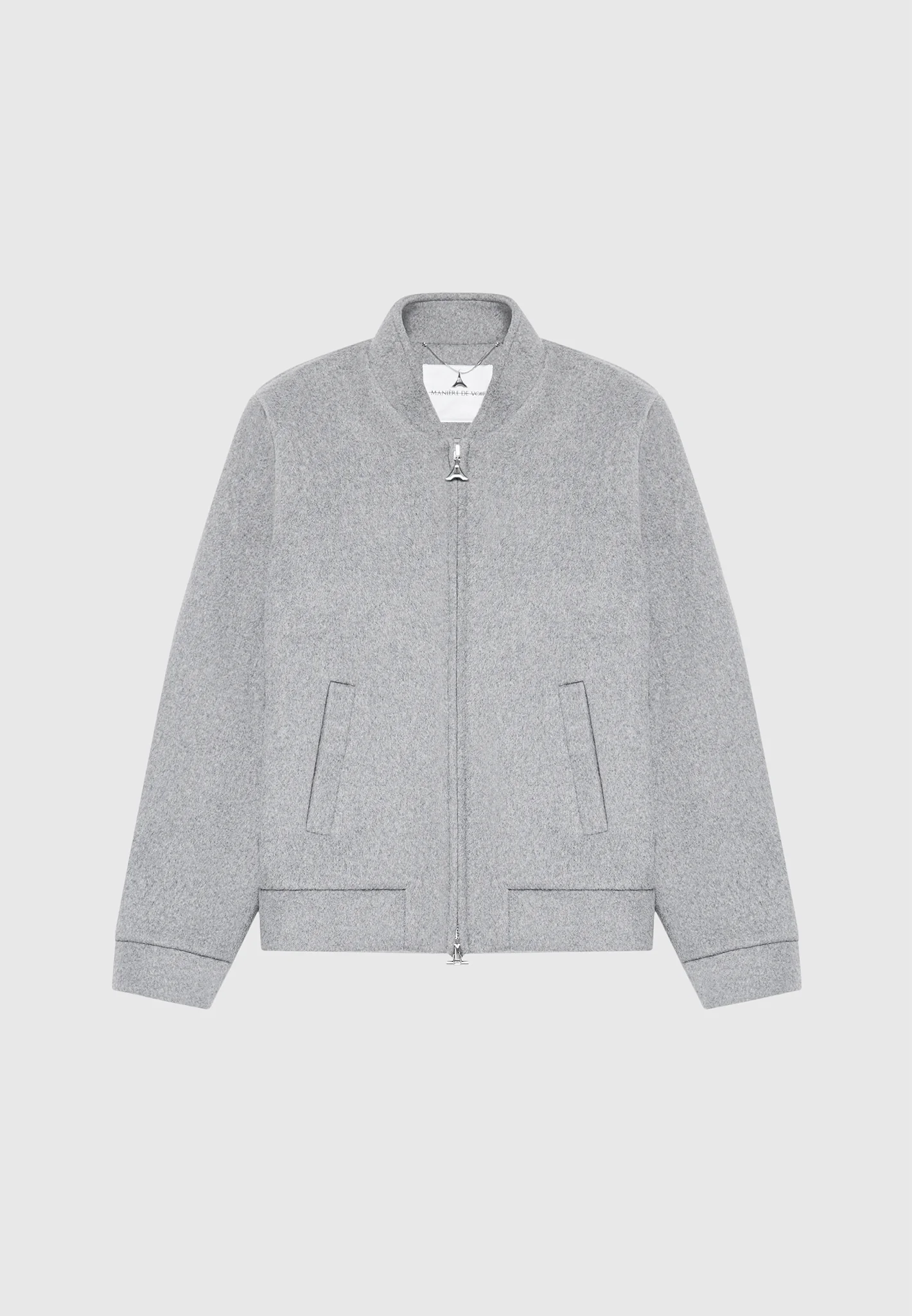 Wool Blend Marl Bomber Jacket - Light Grey - Image 3