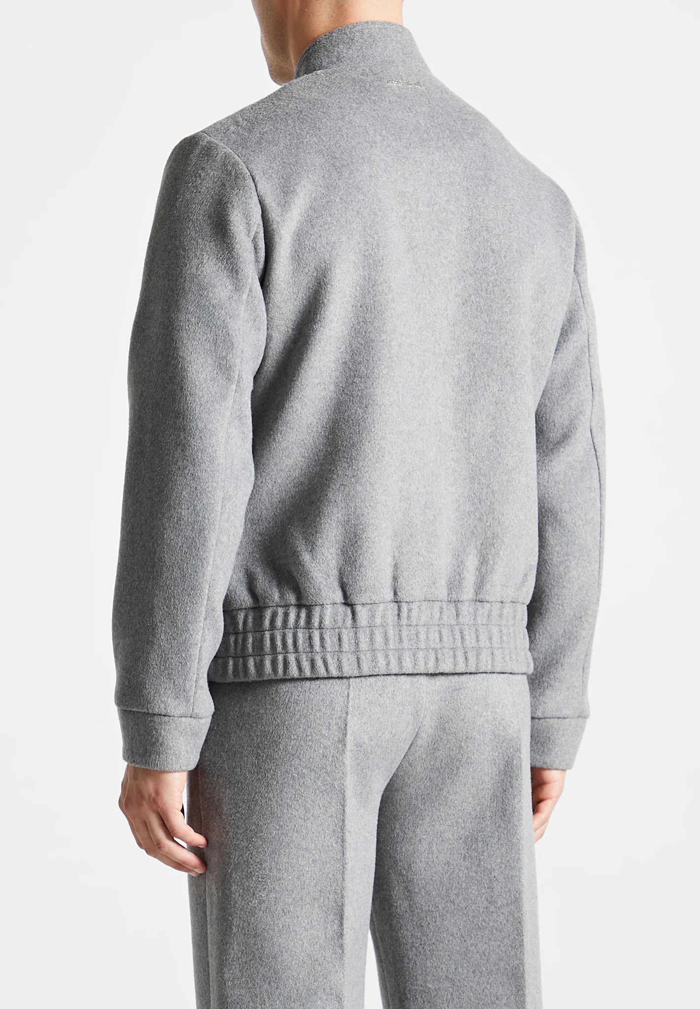 Wool Blend Marl Bomber Jacket - Light Grey - Image 4