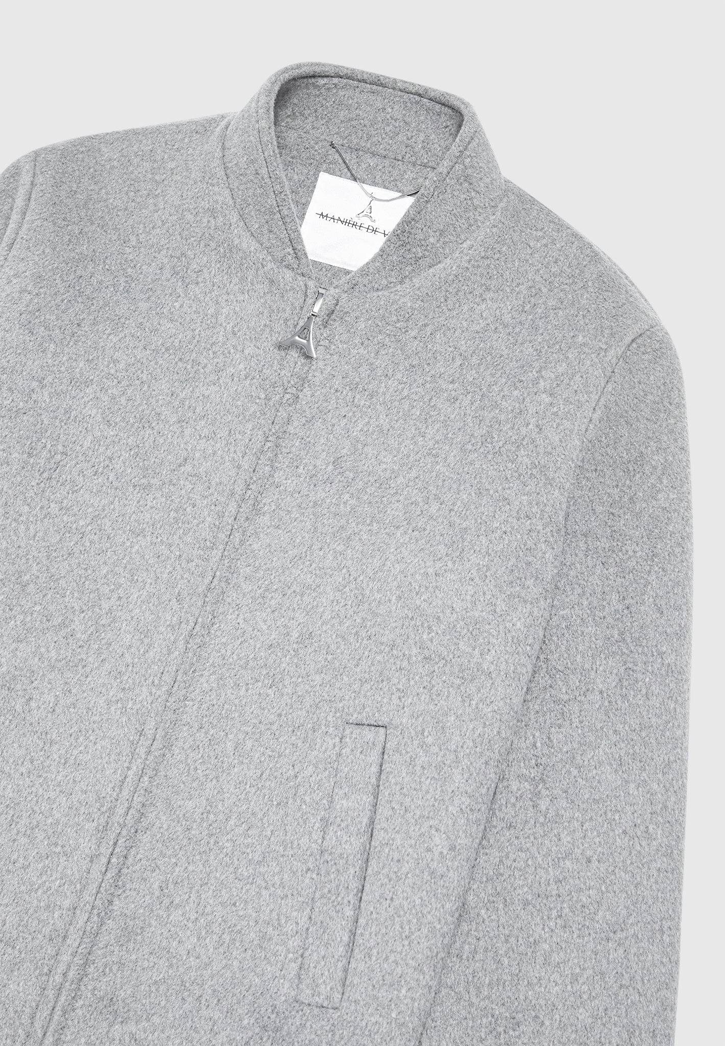 Wool Blend Marl Bomber Jacket - Light Grey - Image 5
