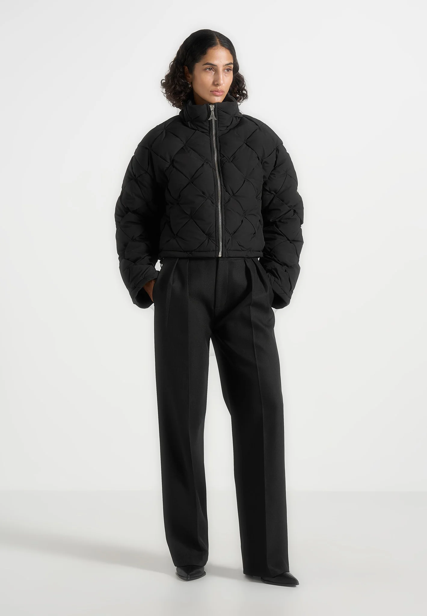 Woven Interlock Puffer Jacket - Black - Image 2