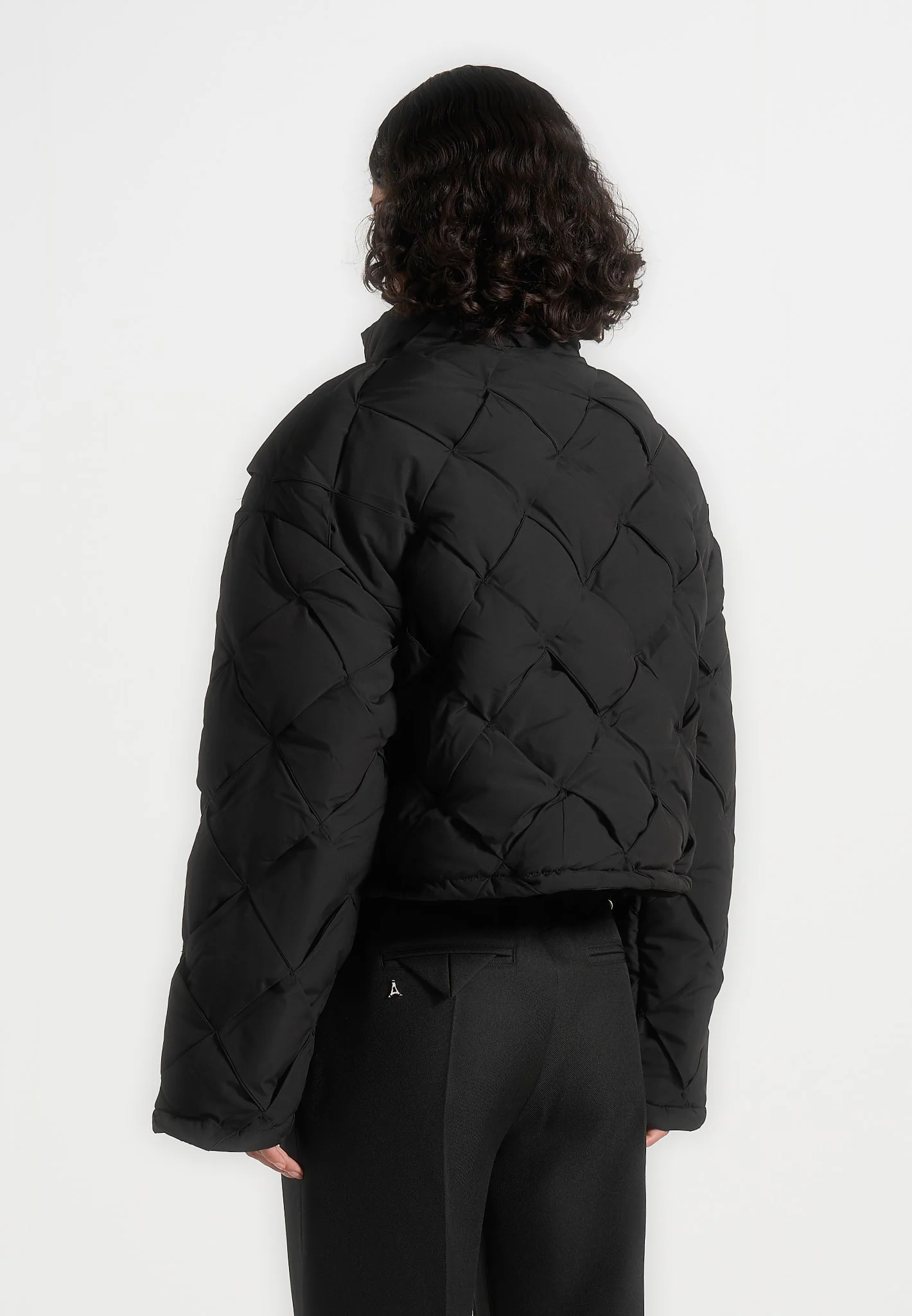 Woven Interlock Puffer Jacket - Black - Image 3