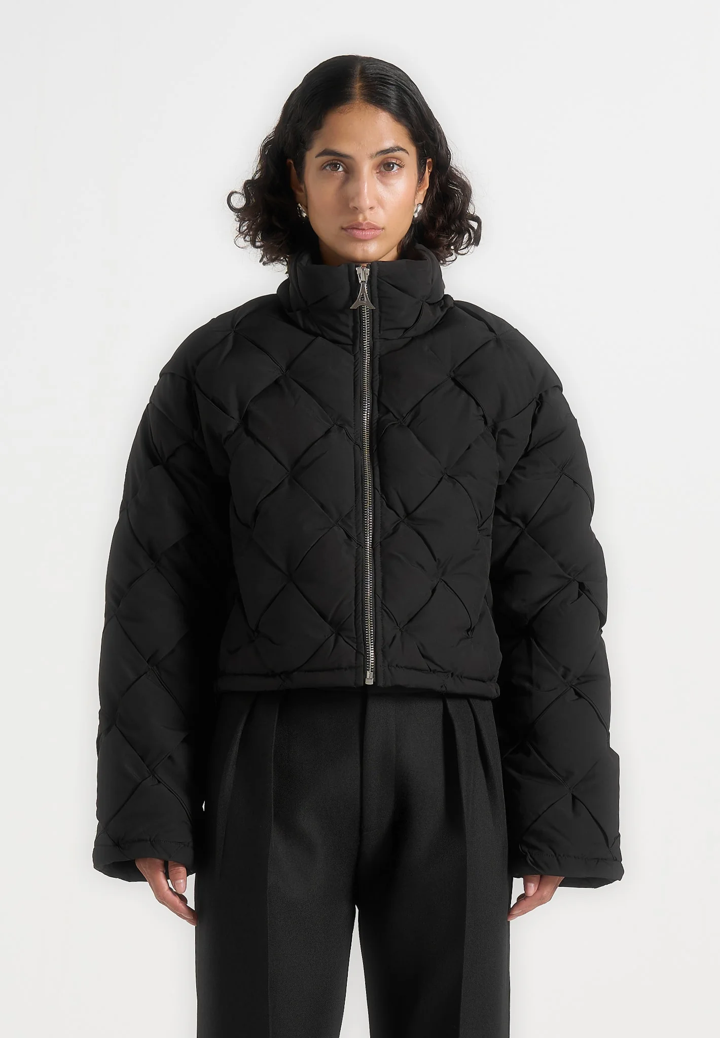 Woven Interlock Puffer Jacket - Black - Image 4