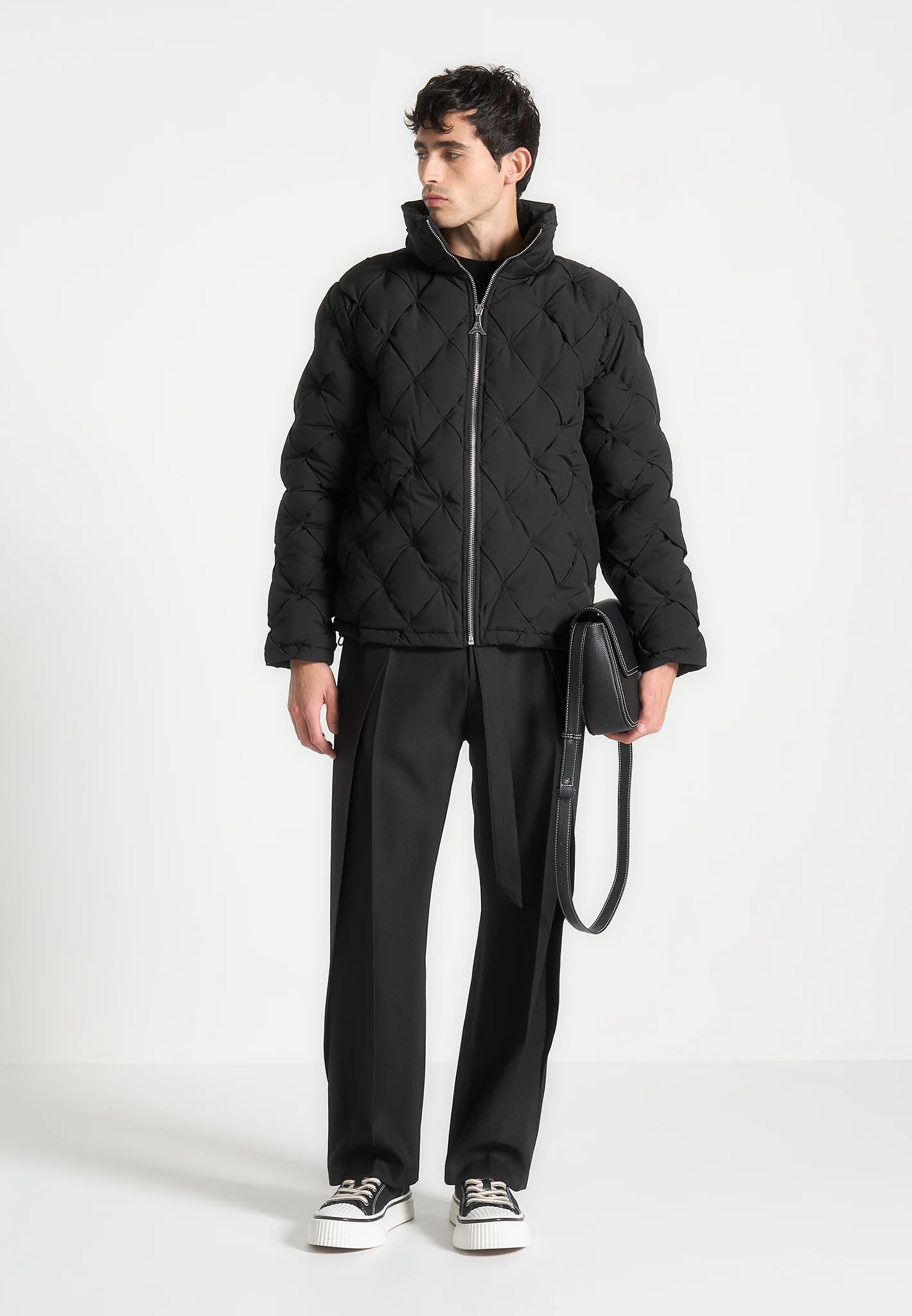 Woven Interlock Puffer Jacket - Black - Image 2