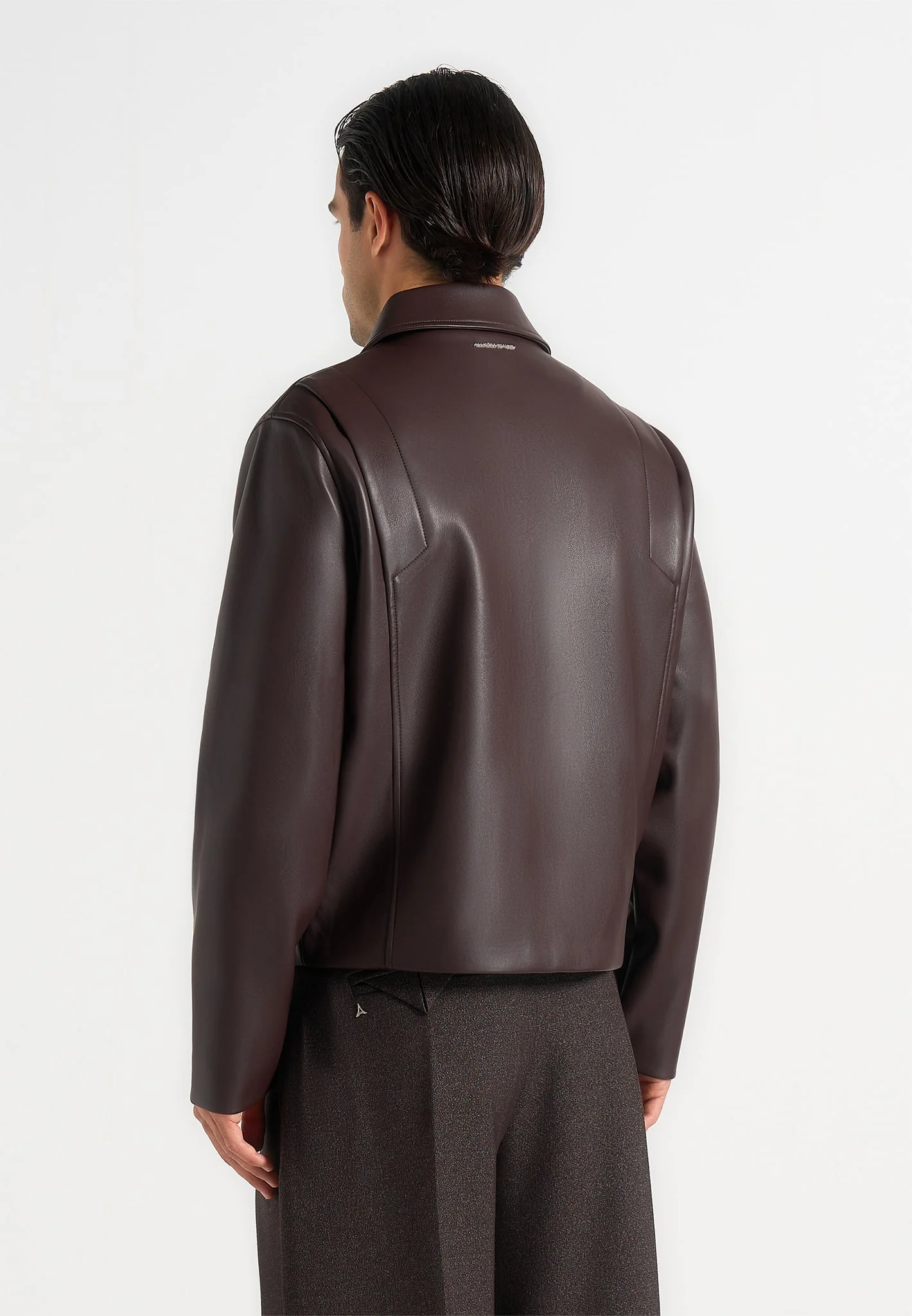 Yves - Minimal Leather Jacket - Brown - Image 4